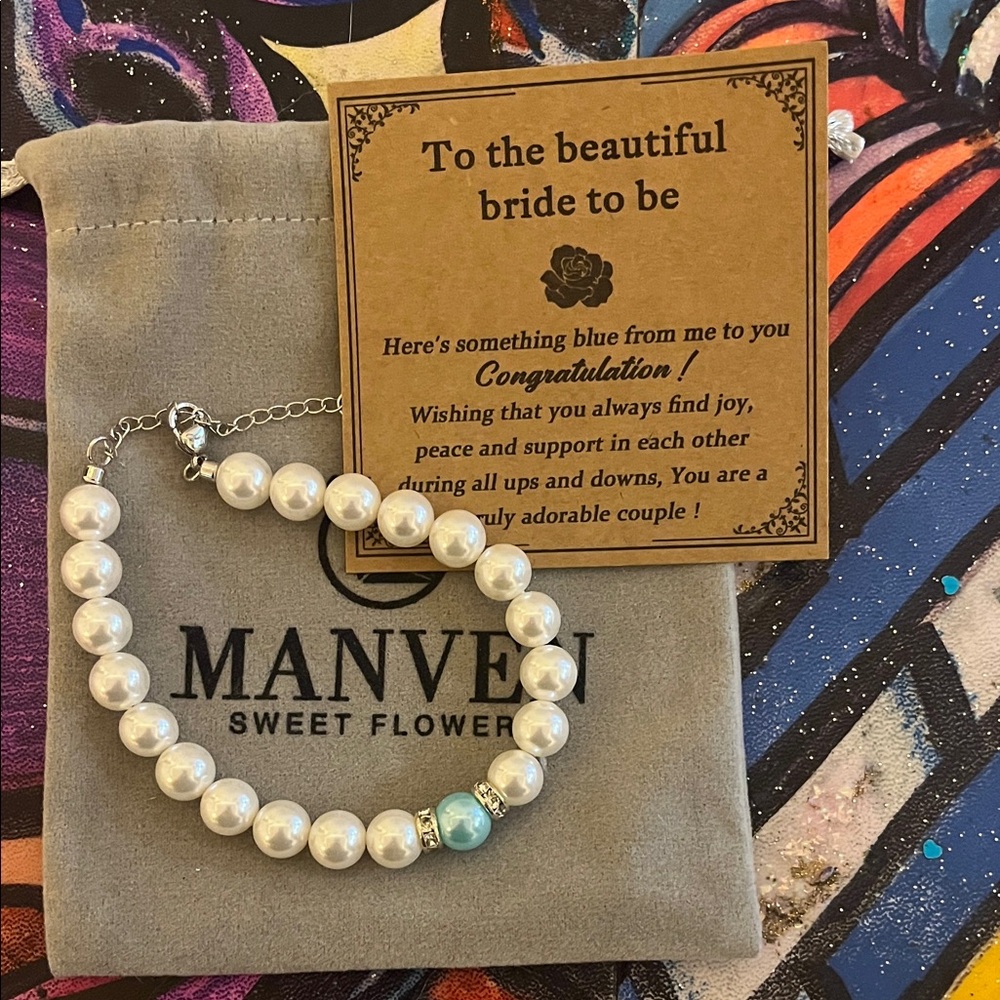 BRIDAL Pearl and Blue Bead Bracelet